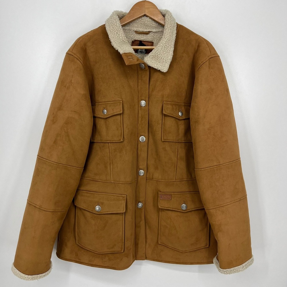Outback Trading Co Ladies Aspen Parka Tan Faux Suede Sherpa Lined Jacket XL